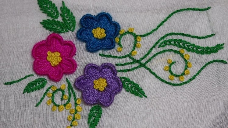 Hand Embroidery : Flower Embroidery : Bullion Knot Stitch & Satin Stitch