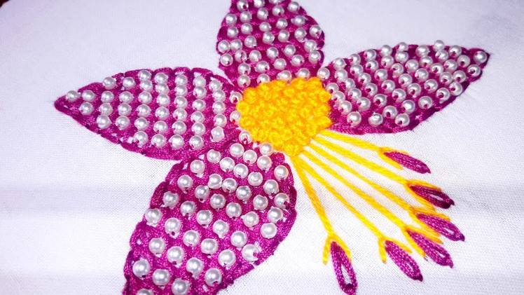 Hand Embroidery Trellis Stitch  Kurti Neck. Dress design design tutorial|pearl embroidery