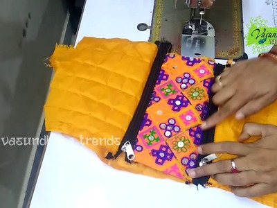 How To Sew Beautiful Hand Purse With Recycled Cloth || How To Stitch Double Zipper Pouch At Home