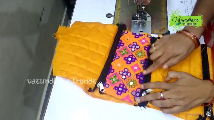 How To Sew Beautiful Hand Purse With Recycled Cloth || How To Stitch Double Zipper Pouch At Home