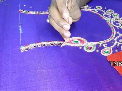 Simple maggam work blouse designs | latest blouse back neck models | hand embroidery tutorial