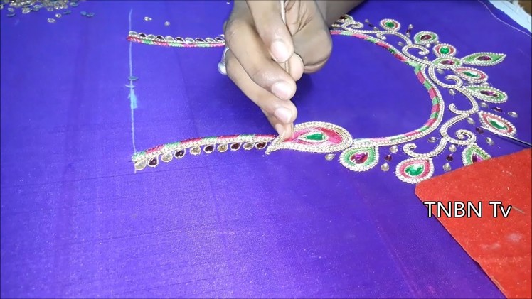 Simple maggam work blouse designs | latest blouse back neck models | hand embroidery tutorial