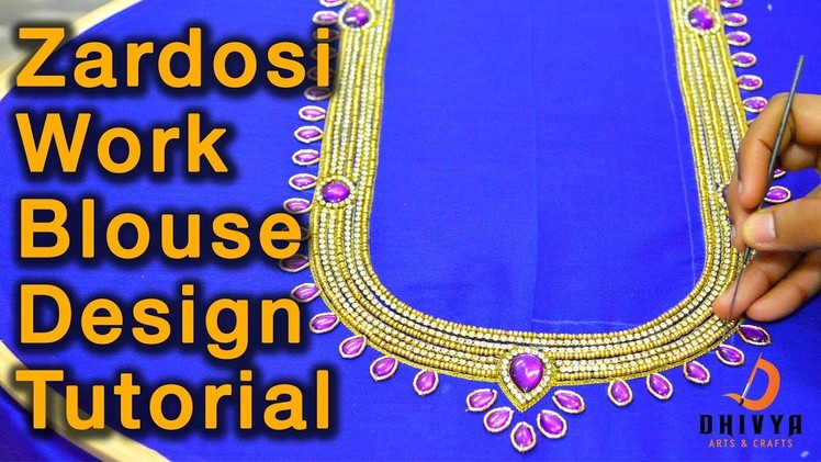 Zardosi work blouse design tutorial | Aari work for beginners | Hand Embroidery