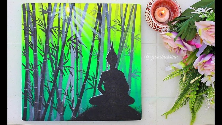 A Green Forest Lord Buddha Painting step by step using easy Technique for Beginners