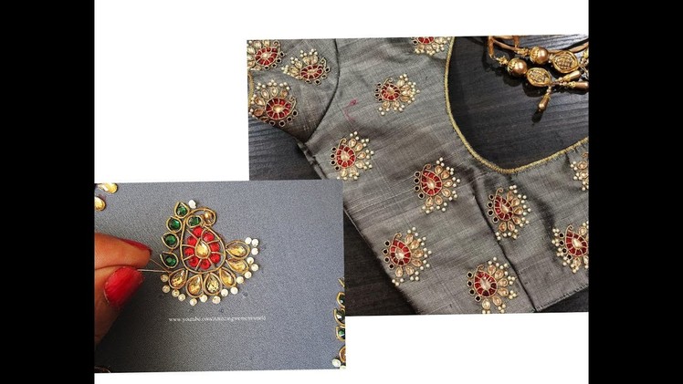 Aari. Hand Embroidery Kundan Work for Blouses. Tops - Step by Step Easy Way