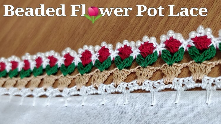Beaded Flower Pot Crochet  Lace, Simple Easy Pattern