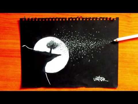 Black And White Moon Drawing | How To Draw The Moon