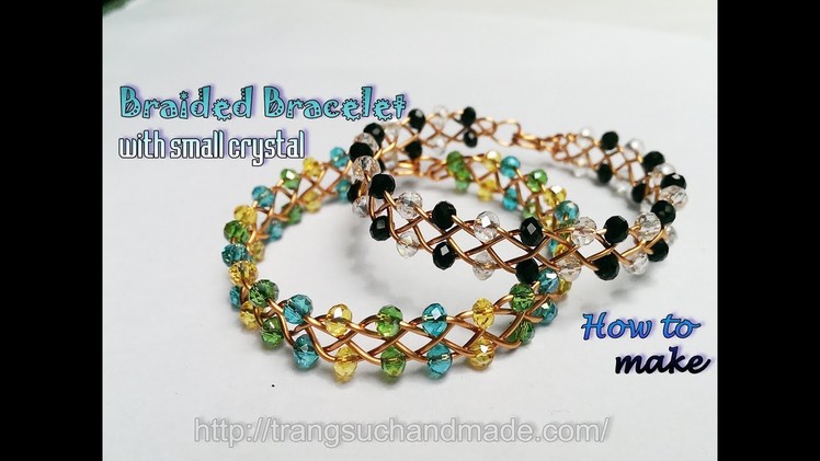 Braided copper Bracelet with small crystal beads - 4 strand celtic braided wire 399