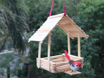 DIY Best Out Of Waste Ideas.Making bird house.Wall hanging.Home decor.Popsicle stick craft idea