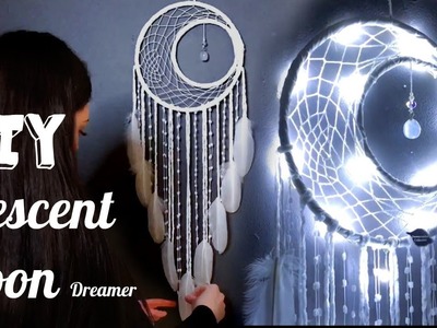 DIY Crescent Moon Dreamcatcher with Fairy Lights Tutorial