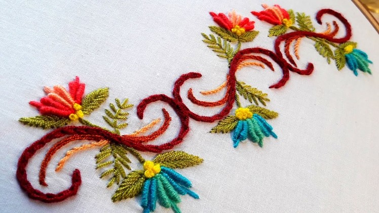 Hand embroidery designs. border line tutorial by nakshi katha.
