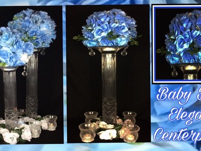 Hobby Lobby Tall Glamorous Lit Centerpiece. DIY Baby Blue Floral Arrangement. $.99 Store Haul