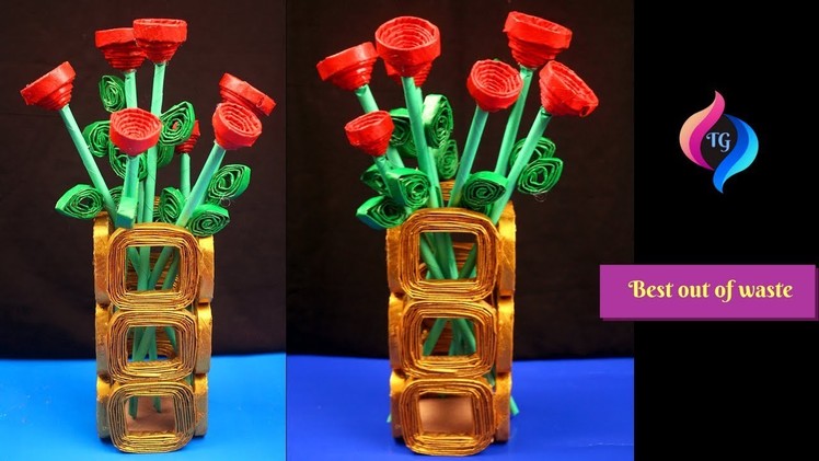 How to Make Best out of waste Flower vase & Flower - Make flower vase at home - Diy room decor