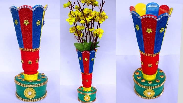 How to Make Flower Vase at Home - Plastic Bottle Craft -  Handmade Flower Vase From Plastic Bottle