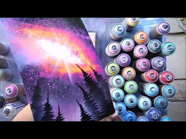 Nebula above forest  GLOW IN DARK - SPRAY PAINT ART by Skech