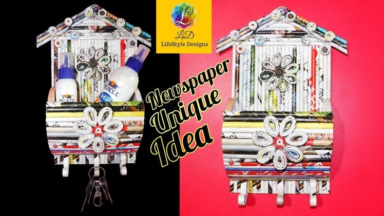 Newspaper wall hanging Key holder | Best out of Waste | LifeStyle Designs Craft idea