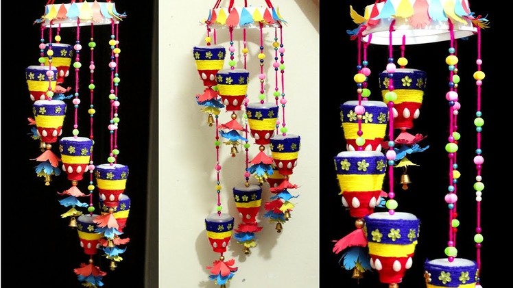 Plastic oil bottle & paper wind chime idea - Best out of waste craft idea - DIY room decor 2018