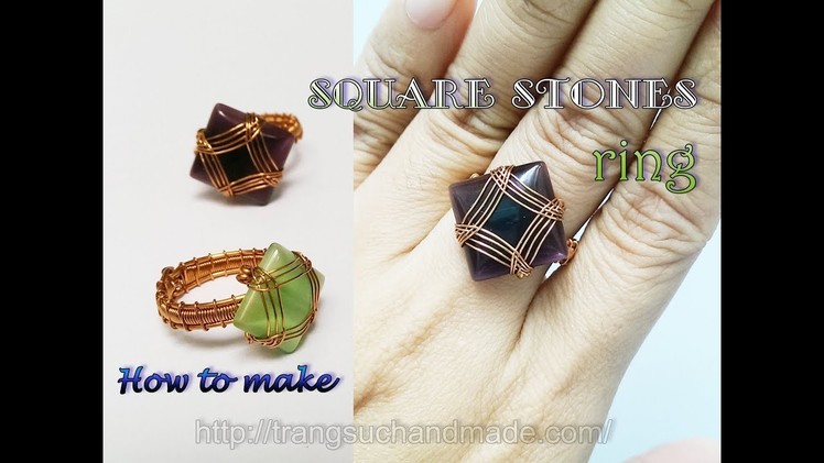 Wire ring with square cabochon - How to make jewelry from copper 385