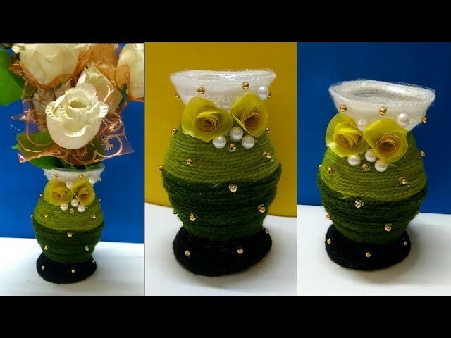 Best craft idea out of waste plastic bottle and woolen ll Flower pot DIY
