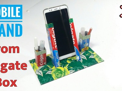 Best Out Of Waste Colgate Box Craft Idea | Mobile Stand | Reuse Toothpaste Box | Basic Craft