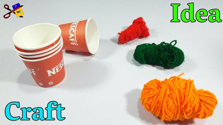 Best Out Of Waste Disposal Paper Cup And Wool Craft Idea | Best Reuse Idea | Woolen Craft Idea