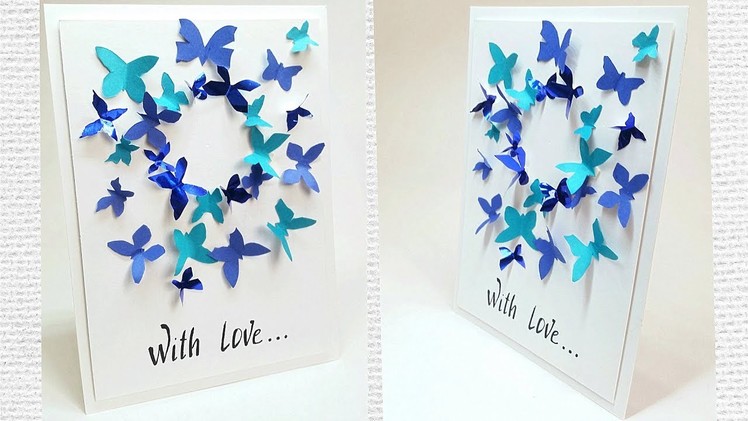 Butterfly greeting card design making ideas tutorial easy for friend, for mom. DIY Birthday Card