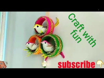 Craft with waste material at home.old bangle craft ideas.wall hanging with bangles simple and easy