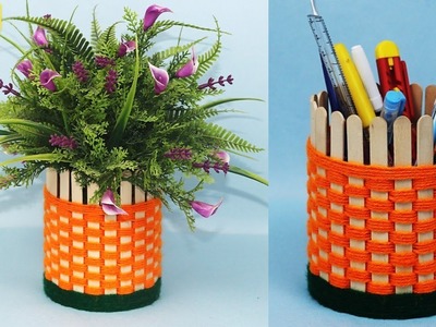 DIY Flower vase || new ice cream stick craft ||  handmade flower pot | DIY  pen holder
