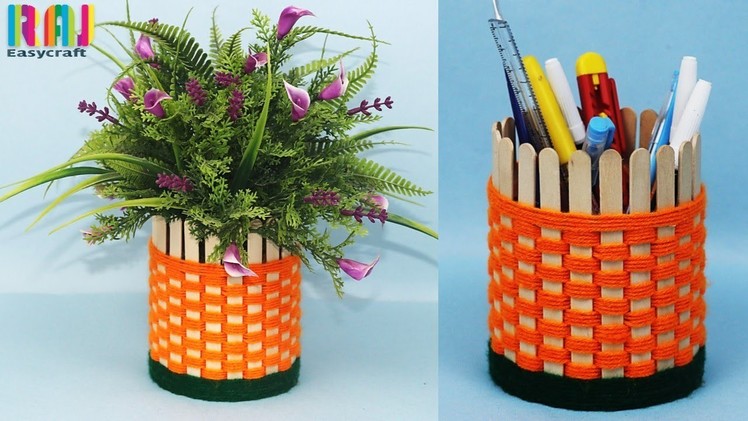 DIY Flower vase || new ice cream stick craft ||  handmade flower pot | DIY  pen holder