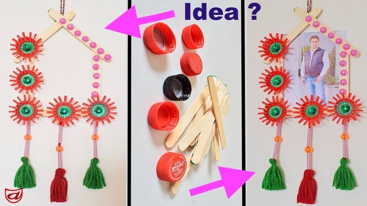 DIY : Plastic bottle & cap craft | Ice cream stick & coke bottle lid recycling ideas at home