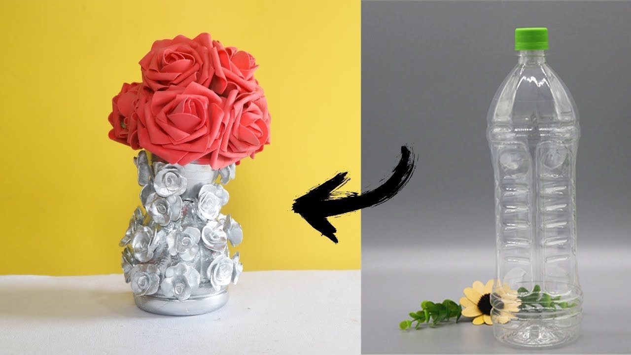 DIY PLASTIC BOTTLE VASE, plastic bottle craft idea BEST OUT OF WASTE