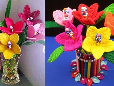 DIY - Waste material craft - Waste material things - How to make woolen flower step by step