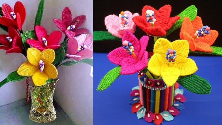 DIY - Waste material craft - Waste material things - How to make woolen flower step by step