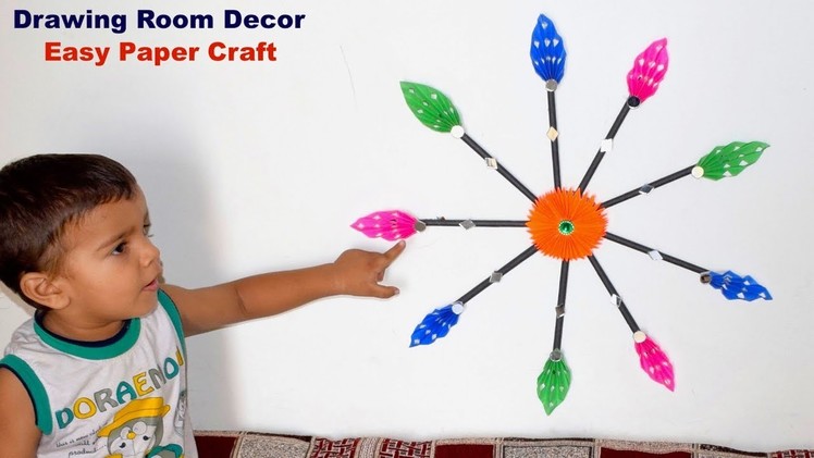 Drawing room decorating craft | Paper flower star making at home | Simple paper folding ideas