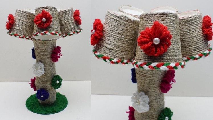Handmade Craft Idea -  Jute Showpiece  - Best reuse of Waste paper cup and  jute