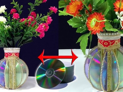How to Make A Flower Vase At Home || Easy Craft idea With CD.DVD || Best Out of Waste idea