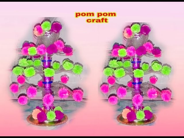 Pom pom guldasta with using plastic bottle || Woolen craft ideas || reuse  plastic bottle craft