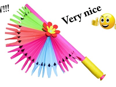 Rainbow paper decorative hand fan || New paper craft idea || New diy of paper
