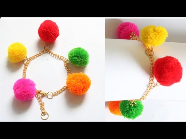 DIY Bracelet.Pom pom bracelet making.Friendship bracelet.Pom pom with chain bracelet.friendship band