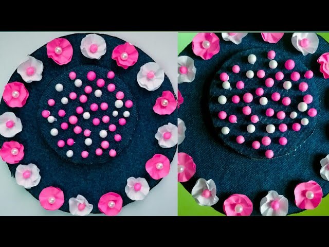 Diy paper flower wall hanging.old jeans wall hanging. recycle Wall decoration by KovaiCraft #31