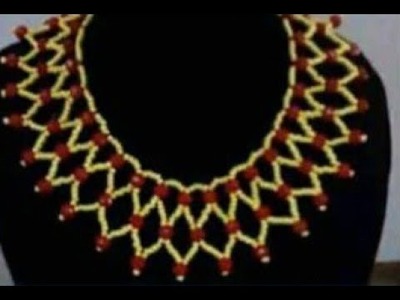 DIY tutorial on how to make this beaded yellow and red necklaces.