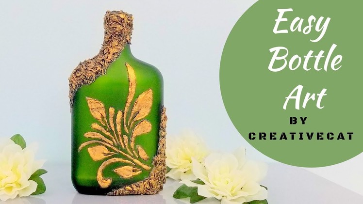 Easy Bottle Art using DIY Stencil.Bottle Decoration.Wine Bottle art.Bottle Craft By CreativeCat