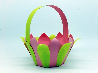 How to make Paper Flower Basket - DIY Leaf and Flower shaped Paper Basket