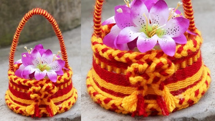 WOW ! Beautiful Decorative Flower Basket Making at Home.Handmade Craft | DIY Room Decor Flower Vase