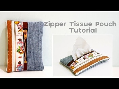 Zipper Tissue Pouch Tutorial |diy old jeans | 拉链纸巾包制作分享❤❤
