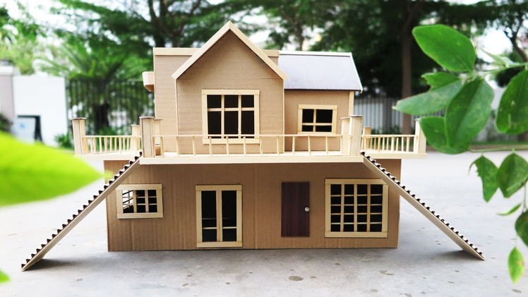 Building Cardboard Villa House DIY at Home - Dream House - Popsicle Stick House