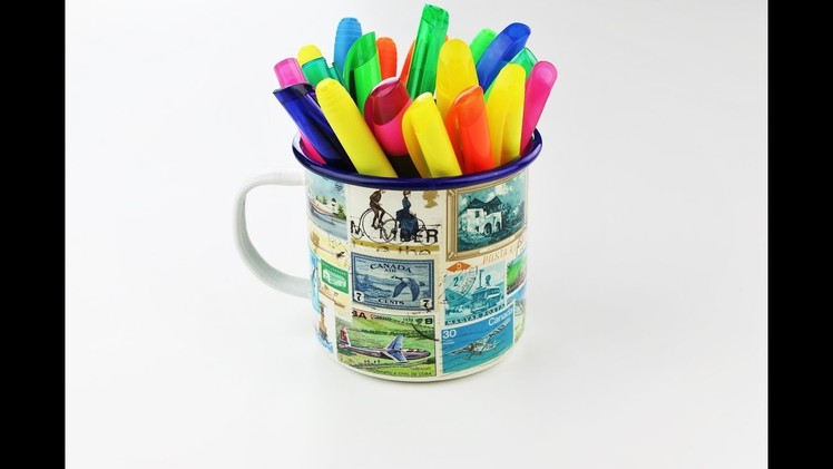 Decoupage mug with old stamps - Decoupage tutorial - DIY - Do It Yourself