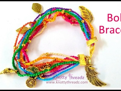 DIY Colourful Boho Bracelet | How to make Silk Thread Bracelet using Charms | www.knottythreadz.com