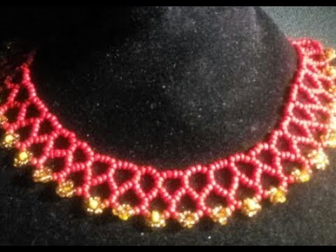DIY tutorial on how to make this beaded yellow and red necklaces.it