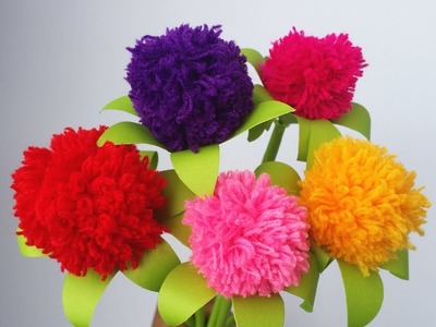 DIY: Woolen Crafts!!! How to Make Beautiful Pompom Flower With Wool.Yarn!!!
